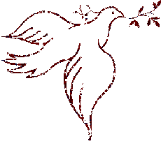 a pixel outline of a dove in flight with a glitter effect. it's holding a branch in its mouth